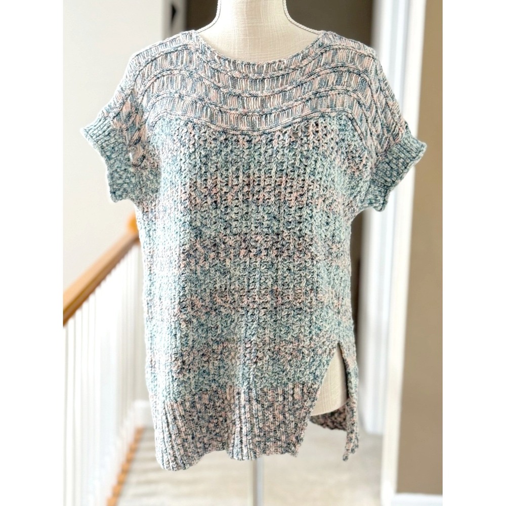 Pilcro‎ Anthropologie Space Dye Knit Sweater Short Sleeve Blue Pink XS
